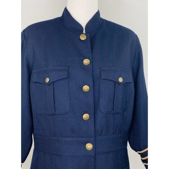 Cambridge Dry Goods Co Womens Blazer Wool Blend Military Look Jacket 8 Navy Gold - Picture 4 of 11